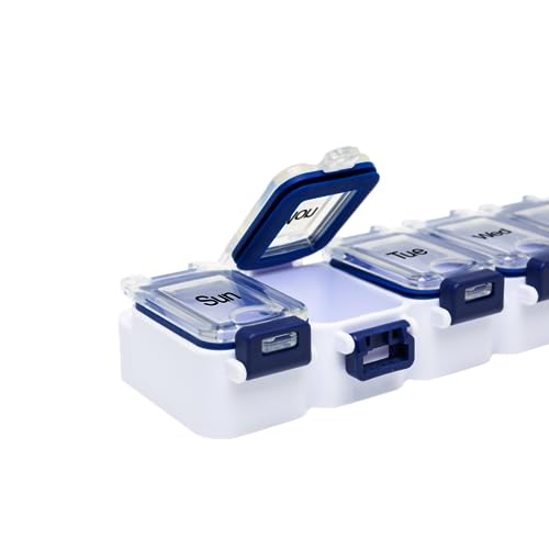 Weekly (7-Day) Pill Organizer, Large Medicine Planner, Blue (Blue)