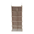 10‑Pocket Hanging Shoe Organizer with Side‑by‑Side Canvas Storage and 2 Hooks for Support (Beige)