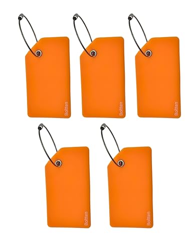 5 Pack Silicone Luggage Tag with Stainless Loop and Name Id Card (Orange)