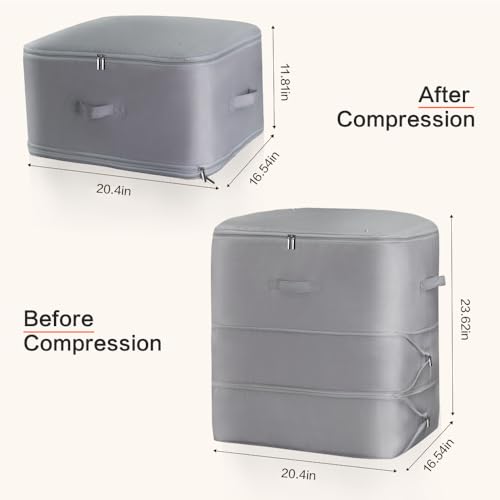 Ultra Space Saving Self Compression Storage Bags with Zipper (Grey / Large)