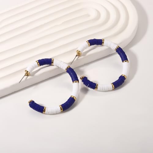 Game Day Earrings Football Baseball Earrings for Women Sports Team Heishi Hoop Earring Football Accessories Outfits Cheer Mom Essentials Fall Sports Must Haves Cheer Gifts (Blue White)