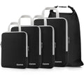 5 Piece Compression Packing Cubes with Laundry Bag (5-Black / 5 Set)