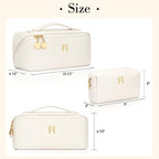 Initial Makeup Bag Personalized Gift for Women Teen Girls (Large Beige / R)