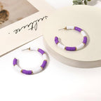 Game Day Earrings Football Baseball Earrings for Women Sports Team Heishi Hoop Earring Football Accessories Outfits Cheer Mom Essentials Fall Sports Must Haves Cheer Gifts (Purple White)