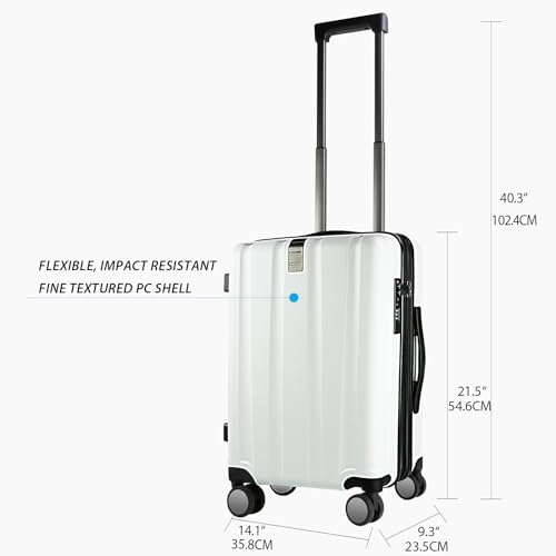 Carry On Luggage Suitcase Rolling Luggage (White)