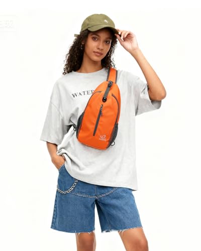 Crossbody Sling Backpack Sling Bag Travel Hiking Daypack (Z-orange / Small)
