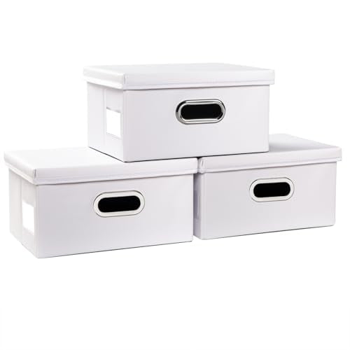 Collapsible Storage Box with Lid [3 (White / Small(3-Pack))