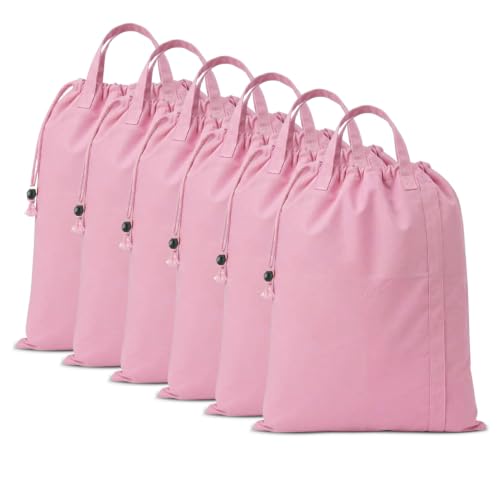 LFH Home Large Premium Cotton Rich Canvas Laundry Bag with Drawstring and Handles Heavy Duty (28"x36" (Pack of 6) / Pink)