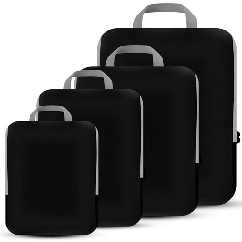 4 Set Compression Packing Cubes Travel (Black)
