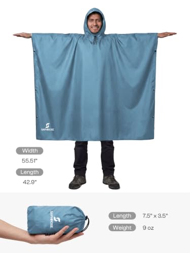 Adult Rain Poncho Waterproof Hooded Raincoat Lightweight Packable (One Size / Haze Blue 1 Pack)