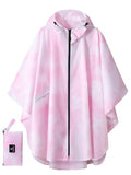 Adult Rain Poncho Waterproof Hooded Zipper Raincoat with Pockets (One Size / Tie-dye Pink)