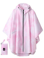 Adult Rain Poncho Waterproof Hooded Zipper Raincoat with Pockets (One Size / Tie-dye Pink)
