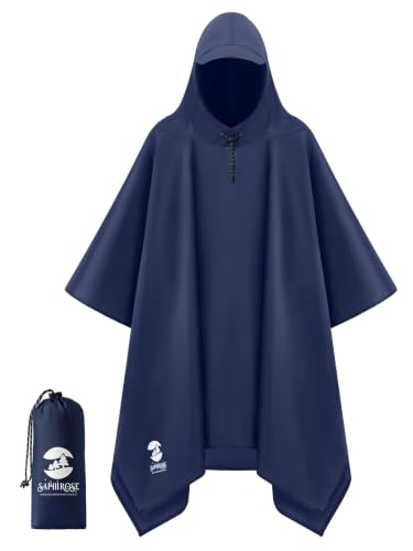 Adult Rain Poncho Waterproof Hooded Raincoat Lightweight Packable (One Size / Blue 1 Pack)
