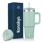 30 oz Insulated Tumbler Water Bottle with Handle (30 Ounces / Retro Green)