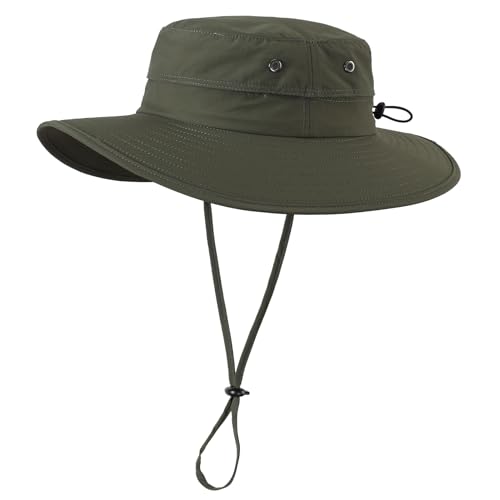 UPF50+ Mens Sun Hat Wide Brim Fishing Hat for Mens Womens Beach Bucket Hat Gardening Golf Army Green (One Size / Army Green)