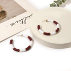 Game Day Earrings Football Baseball Earrings for Women Sports Team Heishi Hoop Earring Football Accessories Outfits Cheer Mom Essentials Fall Sports Must Haves Cheer Gifts (Burgundy White)