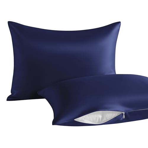Toddler Pillows with Pillowcases Set (Navy Blue (Satin) / 13x18 Inch (Pack of 2))