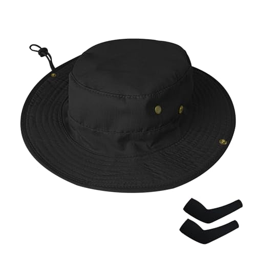 Sun Hats for Men Women Safari Hat Foldable Fishing Hat UPF 50+ Bucket Hat (1pack-blacksleeves)