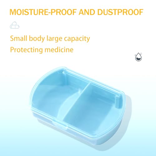 4PCS Small Pill Case Travel Pill Box Cute Pill Organizer for Purse Portable Daily Medicine Organizer 2 Compartment Pill Holder for Vitamins (Blue 4pcs)