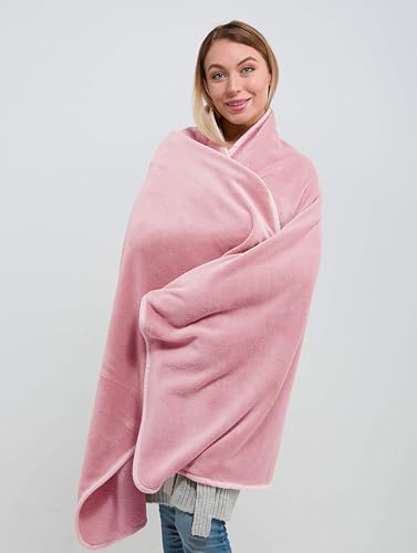 Premium Soft Rolled Travel Blanket Airplane Long Flights (Travel / R02-pink)