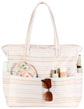 Waterproof Beach Tote Pool Bags for Women Ladies Extra Large Carry On Bag With Wet Compartment for Weekender Travel (Khaki Irregular Stripes)