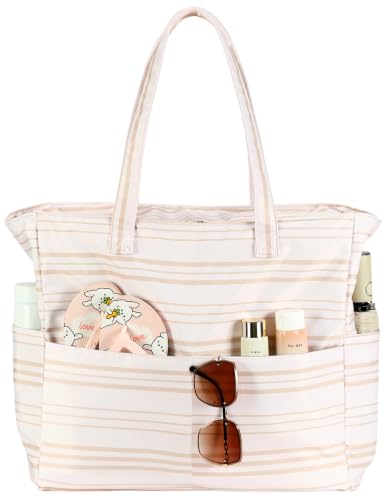 Waterproof Beach Tote Pool Bags for Women Ladies Extra Large Carry On Bag With Wet Compartment for Weekender Travel (Khaki Irregular Stripes)