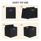 13x13 Storage Cubes Basket Containers for Shelf Cabinet Bookcase Boxes (13×13×13/4pcs / Pure Black-1200D)