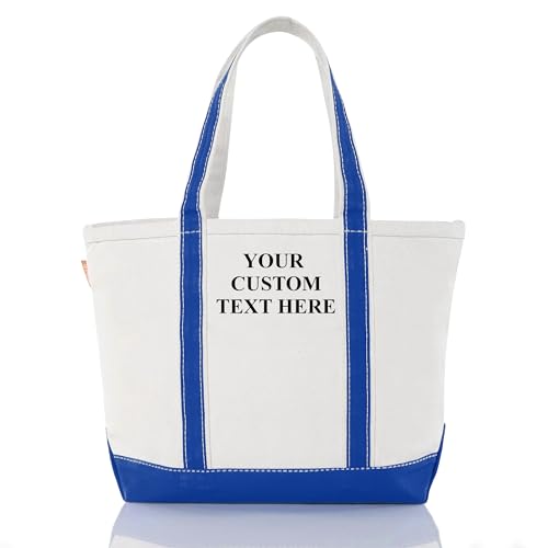 Medium Classic Personalized Monogram Canvas Tote Bag for Women (Royal Blue)