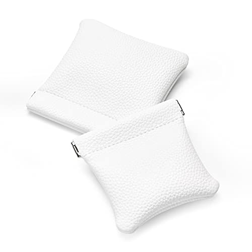 White PU Leather Jewelry Pouch Portable Travel Jewelry Storage Bag (White / 3.54"x3.54")