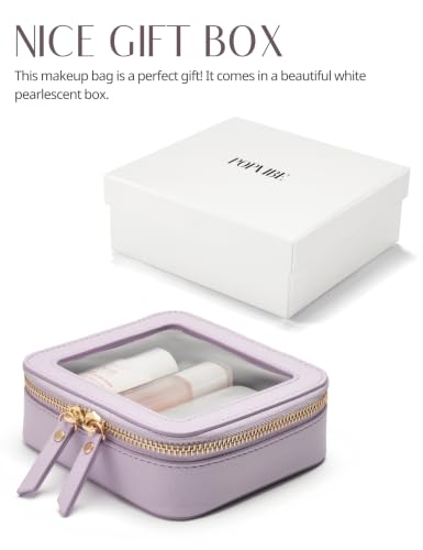 Small Cosmetic Bag for Purse Mini Makeup Bag for School Cute Clear Make Up Pouch for Travel Tiny Leather Purple Make Up Organizer Case for Backpack Toiletry Bag Waterproof Square Pouch with Zipper (Purple / Mini Chic)