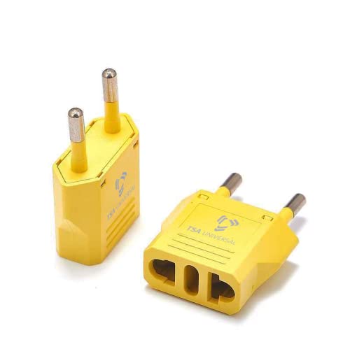United States to Portugal Travel Power Adapter to Connect North American Electrical Plugs to Portuguese Outlets for Cell Phones (2-Pack / Yellow)