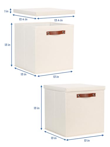 Fabric Storage Bins with Lids 13 Inch Storage Cubes with Lid (13×13×13 / Beige)