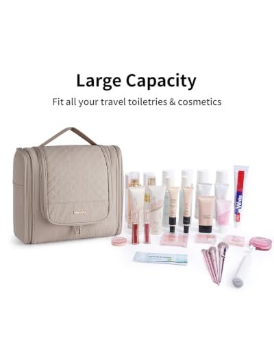 Hanging Toiletry Bag for Women (Quilted Khaki / Large)