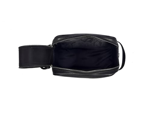 10" Premium Leather Toiletry Travel Pouch With Waterproof Lining (Jade Black)