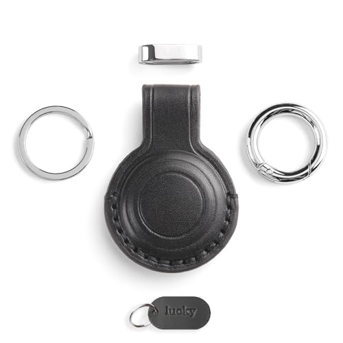 Genuine Leather Keychain Holder Compatible with AirTag ([2 Pack] Black)