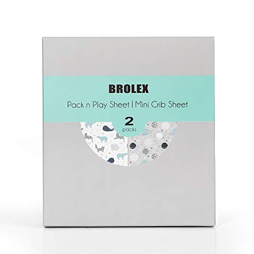 Pack n Play Stretchy Fitted Playard Sheet Set BROLEX 2 Pack Portable Mini Crib Sheets (Space Planet / 38X26 Inch)