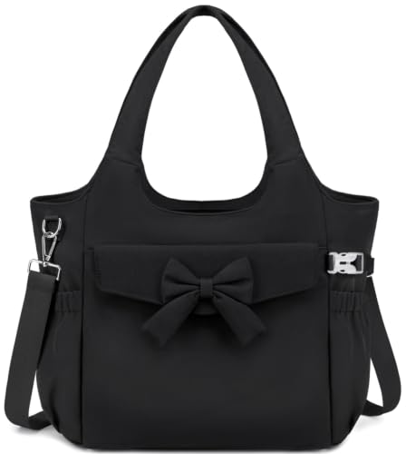 Tote Bag for Women with 15.6" Laptop Sleeve and Wet Compartment (Black Bow)