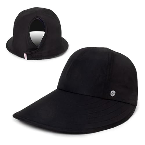 Womens Sunblocker UPF 50 Wide Brim Ponytail Sun Hat (One Size / Black)