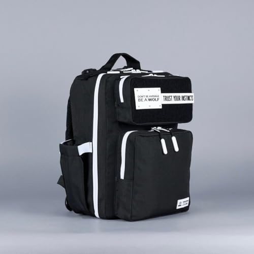 15L Slim Gym Backpack 1000D Travel EDC (Black With White Accents)