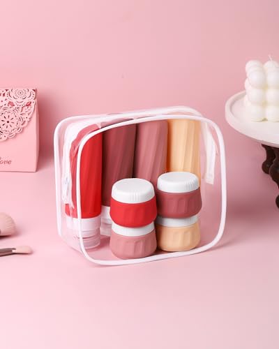 Travel Size Toiletries 8 Pack (3oz bottle 1oz jar / Cherry Red)