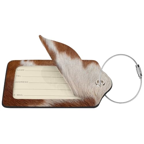 2 Pcs Funny Brown Cowhide Pattern Luggage Tag for Suitcase (Brown Cowhide)