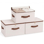 3 Pcs Rigid Storage Bins with Zipper Lid (Beige / XL-42L)