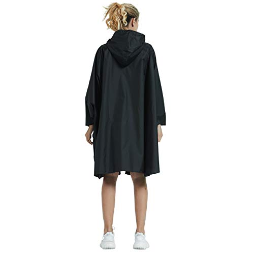 Rain Poncho Jacket Coat Hooded Zipper Style for Women (One Size / A-black)