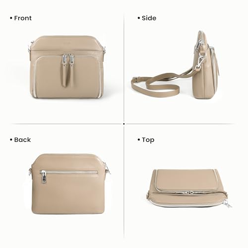Genuine Leather Crossbody Bags for Women Travel Wallet Purse (Light Apricot)