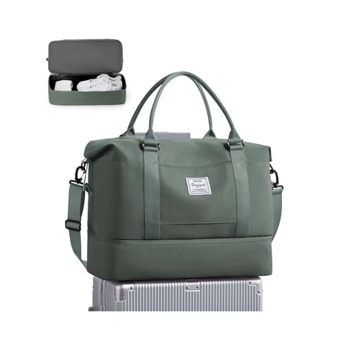 Travel Duffle Bag Expandable Overnight Foldable Carry On Bags for Women (A57-Green / XX-large)