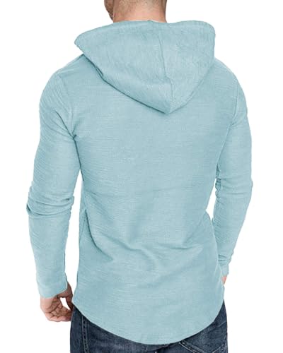 Mens Fashion Athletic Hoodies Sport Sweatshirt Solid Color Fleece Pullover Sky Blue (Medium / Sky Blue)