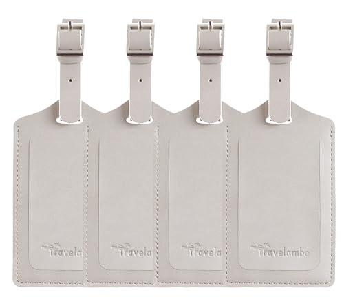 8 Pack Leather Luggage Tags for Suitcases Travel Tag (Light Grey)