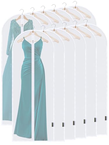 12PK Garment Bags for Hanging Clothes (60" 12PK / White-Translucent)