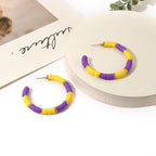 Game Day Earrings Football Baseball Earrings for Women Sports Team Heishi Hoop Earring Football Accessories Outfits Cheer Mom Essentials Fall Sports Must Haves Cheer Gifts (Purple Yellow)