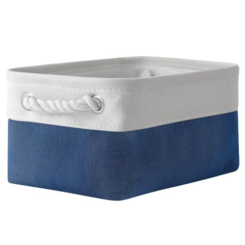 Storage Bins for Shelves (White & Blue / Small -11.8Lx7.9Wx5.2H)